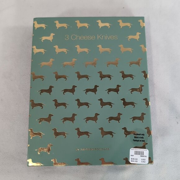 Anthropologie 3 Cheese Knives Weiner Dogs Gold Mother Pearl Mackenzie Dachshund - Picture 7 of 9